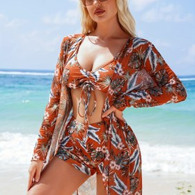Resim 25SS Midsummer Trend Bikini Üç Parça Set Kadınlar İçin Yarılmış BIKINI Yeni Plaj Yüzme Kıyafeti Örtüsü 