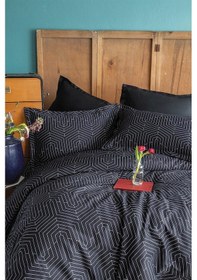 Resim Strada Black 210 Tc 83 Tel Pamuk Saten Nevresim Takımı Tek Kişilik 