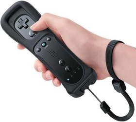 Resim Aicharynic Wii uzaktan kumanda, oyun kumandası Wii Controller kablosuz uzaktan hareket sensörü, yedek oyun kumandası Wii ve Wii konsolu için, silikon kılıflı ve el kayışlı (siyah) 
