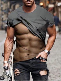 Resim Snapbuy 3d Erkek Kas Dövme T-shirt - Sahte Abs Baskılı Spor Tişört Chınakoyu Gri Koyu Gri 