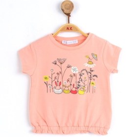 Resim NK Kız Bebek Çocuk Tavşanlı Çiçekli Beli Lastikli Kısa Kollu Bluz 