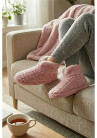 Resim Sevim Kalın Kaydırmaz Tabanlı İçi Tüylü Ev Botu - Yumuşak, Peluş İç Astarlı, Kışlık Panduf-pudra Pudra/37-38 Pudra 