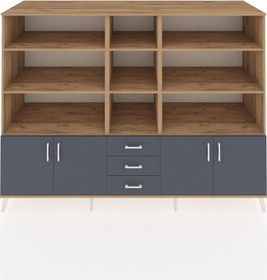 Resim Kronos Dolap 11 Raflı 3 Çekmeceli 4 Kapaklı 220x59x163 Çam-antras Çam-antrasit 