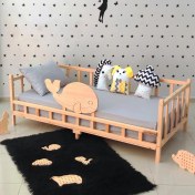 Resim MiniWood Premium Balina Montessori Yatak Doğal Çam Çocuk Karyola 