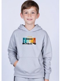 Resim Panios Kids Kapüşonlu Kanguru Cepli Expand Baskı Detaylı Erkek Çocuk Sweatshirt Gri 