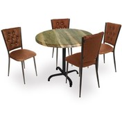 Resim Beymobilya Indigo Werzalit Yuvarlak - Kapitoneli Masa Takımı (80 Cm Çap) 
