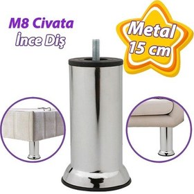 Resim Metal Destek Ayağı 15 Cm Krom Mobilya Kanepe Baza Koltuk Ünite Ayakları Metrik 8 Civatalı İnce Diş 