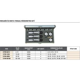 Resim Fett 50-100 mm Pld Mekanik Üç Nokta Temaslı Mikrometre Seti 