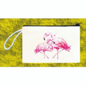 Resim ATEKDER Flamingo Ve Aşk Baskılı Ham Bez Cüzdan 18x12 Cm. 