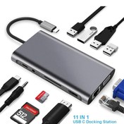 Resim JUNGLEE Type C Adaptör 11 In 1 Usb Hub Hdmi Lan Vga Sd Tf Kart Usb Type C Macbook Çevirici 