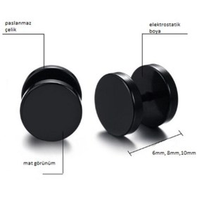 Resim AyçaSilver Dumbel Siyah Halter Çelik Küpe 