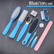 Resim Profesyonel Yüksek Kaliteli Mavi Pedikür Seti, Sert Tırnak Eti için Uygun, 10 Parça Hızlı Ölü Deri Çıkarıcı ve Peeling Araçları ile Bej Renkli Kiti + Çıkarıcı, Dayanıklı Paslanmaz Çelikten Üretilmiş, Ergonomik Tasarım Ev/Kuaför Kullanımı İçin Ayak Bakım ve Tırnak Aletleri 