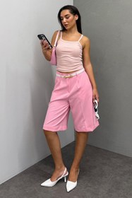 Resim Madmext Pembe Pileli Kadın Bermuda Şort Mg2483 
