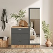 Resim L'occi Concept Foster Aynalı Şifonyer Gardırop 3 Çekmece Çam-antrasit Gri 