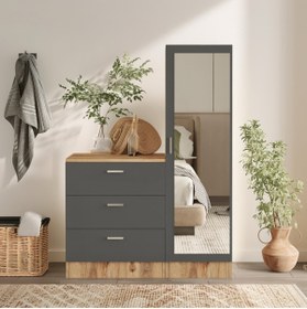 Resim L'occi Concept Foster Aynalı Şifonyer Gardırop 3 Çekmece Çam-antrasit Gri 