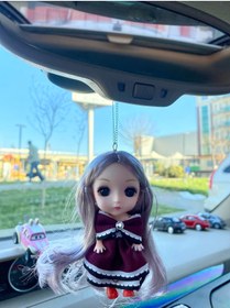 Resim OTOMOGARAJ Bebek dikiz süsü bebek dikiz aynası süsü dilay bebek bordo elbiseli taşlı elbise oto kolye 