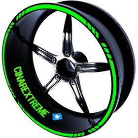 Resim 4 Parçalı Kesikli Tasarımlı Floresan Yeşil Jant Şeridi Sticker Çınar Extreme 