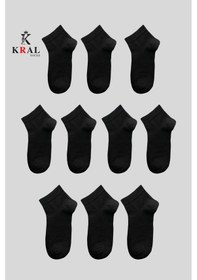 Resim Kral Socks Kadın - Erkek 10 Çift Düz Desen Ekonomik Bilek Boy Patik Çorap Siyah 