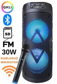 Resim Zineets Işıklı Büyük Boy Party Box Bluetooth Hoparlör Taşınabilir Şarjlı Ses Sistemi Kablosuz Karaoke Mic 