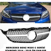 Resim caraks Mercedes W205 C Serisi Diamond Ön Panjur Piano Black & Krom Şeritli 2014-2018 1. Kalite - 