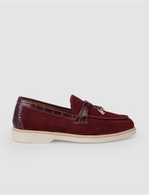 Resim Cabani Mirara %100 Hakiki Deri Bordo Süet Kadın Loafer 