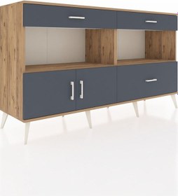 Resim Hyperion Konsol 2 Raflı 3 Çekmeceli 2 Kapaklı 176x44x99 Çam-antra Çam-antrasit 