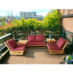 Resim Nepal Bahçe Balkon Masif Kayın Ahşap Koltuk Takımı - 2+1+1 Bordo 