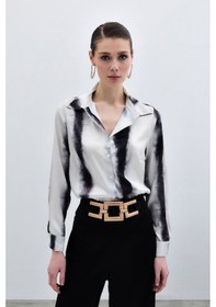 Resim Sateen Desenli Klasik Gömlek - Siyah-136003 Siyah 