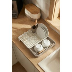 Resim EstoreBox Vizon Sürgülü Lavabo Üstü Bulaşıklık & Fonksiyonel Tabaklık Bardaklık 32X36 cm 