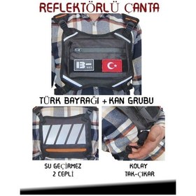 Resim Reflektörlü Gögüs Çantası Kan Grubu B- Türk Bayrağı Su Geçirmez Gri 