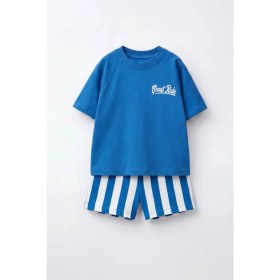 Resim Monila Erkek Çocuk Pamuklu Lacivert T-Shirt ve Çizgili Şort Alt Üst Takım 