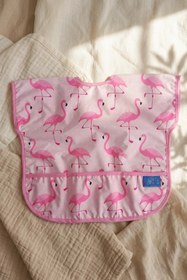 Resim DYZSTAR Flamingo Desenli Sıvı Geçirmez Cepli Bebek Mama Önlüğü - Leke Tutmaz Kolsuz Pembe Bebek Önlüğü (BLW 