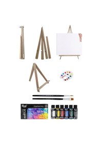 Resim Açılır Kapanır Katlanır Mini Şövale 25x35 Tuval Rich Mastermix Akrilik Boya 6lı 60cc Başlangıç Seti. 
