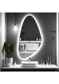 Resim Alvora Beyaz Led'li Lazer Kumlamalı Lavabo & Banyo Aynası Dokunmatik Sensörlü 45 X 90 Cm 