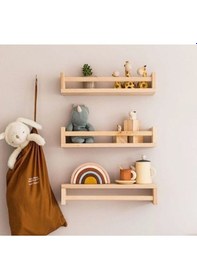 Resim Montessori Kitaplık Çocuk Bebek Odası Rafı Ahşap Kitaplık Askılık 50cm 3lü Ters Düz Raf Ahşap 