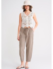 Resim Mixray 4436 Kadın Keten Çımalı Şalvar Pantolon Antik Vizon 