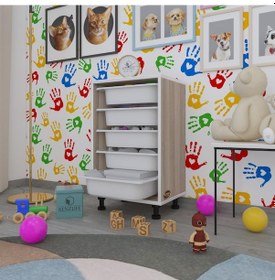 Resim Kenzlife Sepetli Mutfak Dolabı Ruberu Crd 074x45x30 Banyo Oyuncak Çamaşır Beyaz 5 Li Sepet 