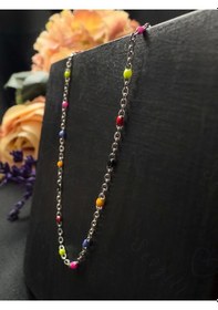 Resim Rengarenk Mineli Silver Çelik Halhal Gökkuşağı Serisi Çok Renkli 