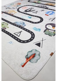 Resim Araba Yolu 120x160 cm Oyun Matı Bebek Ve Çocuk Halısı Gri 