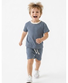 Resim Miababy Çizgili Şort Tişört 2li Takım İndigo 