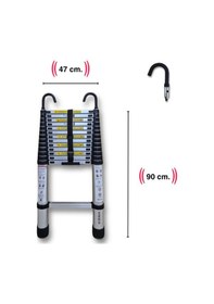 Resim Endokon 410 Cm. - 14 Basamaklı Kancalı Teleskopik Alüminyum Merdiven - I Tipi Uzayan Merdiven 
