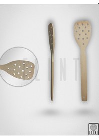 Resim Gürgen Ağacı El Yapımı Tahta Ahşap Süzgeç Servis Spatula 32cm 
