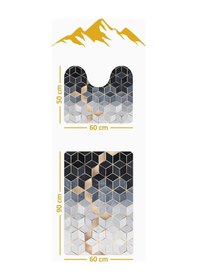 Resim Modern Desenli Dijital Baskı 3 Lü Banyo Paspas Takımı Yıkanabilir Kaymaz Tabanlı Klozet Takımı Klz0061 Renkli 