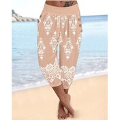 Resim Kadın Beli Lastikli Etnik Desenli Kapri Süprem Pantolon Pembe 