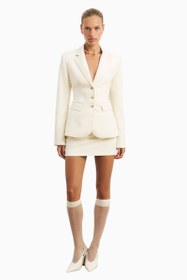 Resim Tek Düğmeli Belden Oturan Kadın Blazer - Krem / M 