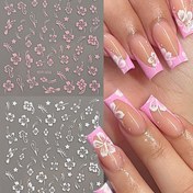 Resim 2 adet 3D Hibiskus Çiçeği Tırnak Stickerları, Yaz için Pembe ve Beyaz Çiçekli Çıkartmalar, Mat Bitiş, Kendinden Yapışkanlı Plastik, Hibiskus Yapay Çiçekler 