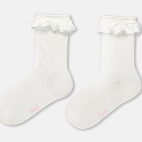 Resim Dagi Ekru-Sarı Kız Çocuk 3'Lü Dantelli Çorap 