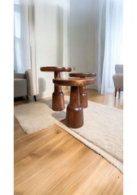 Resim Wood Ahşap 3 Lü Set Ürgüp Mantar Yan Sehpa / Kestane Renk / Zigon Sehpa Vernikli Kestane 
