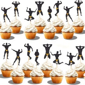 Resim 24 Adet Erkek Dansçı Cupcake Süsleri - Eğlenceli Bekarlığa Veda Partisi Dekorasyonları Kaslı Erkek Siluetleriyle, Düğünler, Gelin Duşları ve Kutlamalar için Ahşap Çubuklar, Gelin Duşu Malzemeleri | Kaslı Figür Teması | Dayanıklı Parti Seçenekleri, Düğün Süslemeleri 