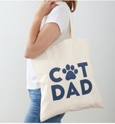 Resim Limon Best Cat Dad Baskılı Ham Bez Çanta 
